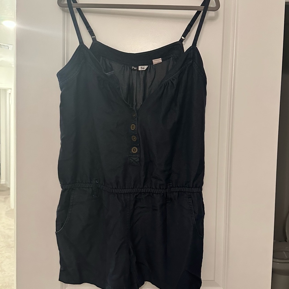 Navy Sleeveless Button-Up Romper